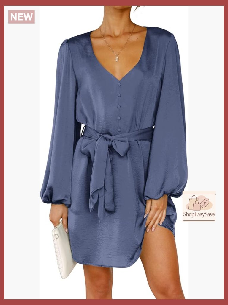 Satin Formal Dress Elegant Party Wear A-Line Lantern Sleeve Tie Back